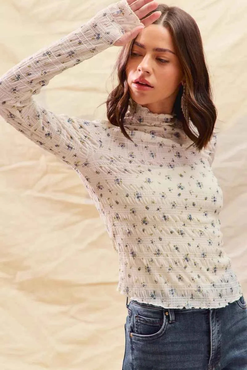SO ME Floral Print Textured Long Sleeve Knit Top SO ME Floral Print Textured Long Sleeve Knit Top