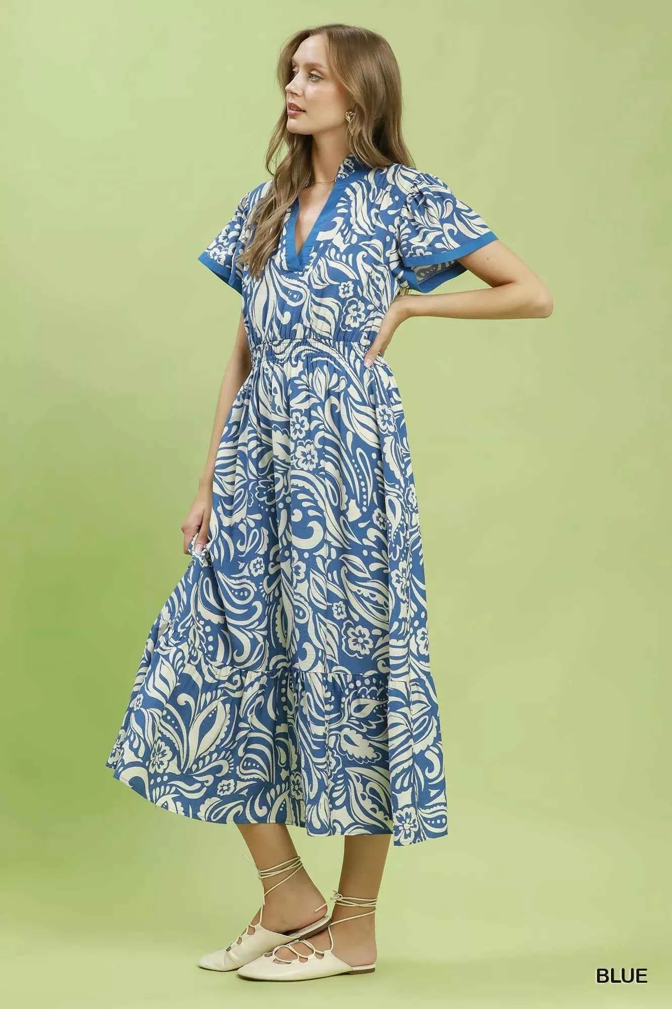 Umgee Paisley Print Midi Dress with Side Pockets Umgee Paisley Print Midi Dress with Side Pockets