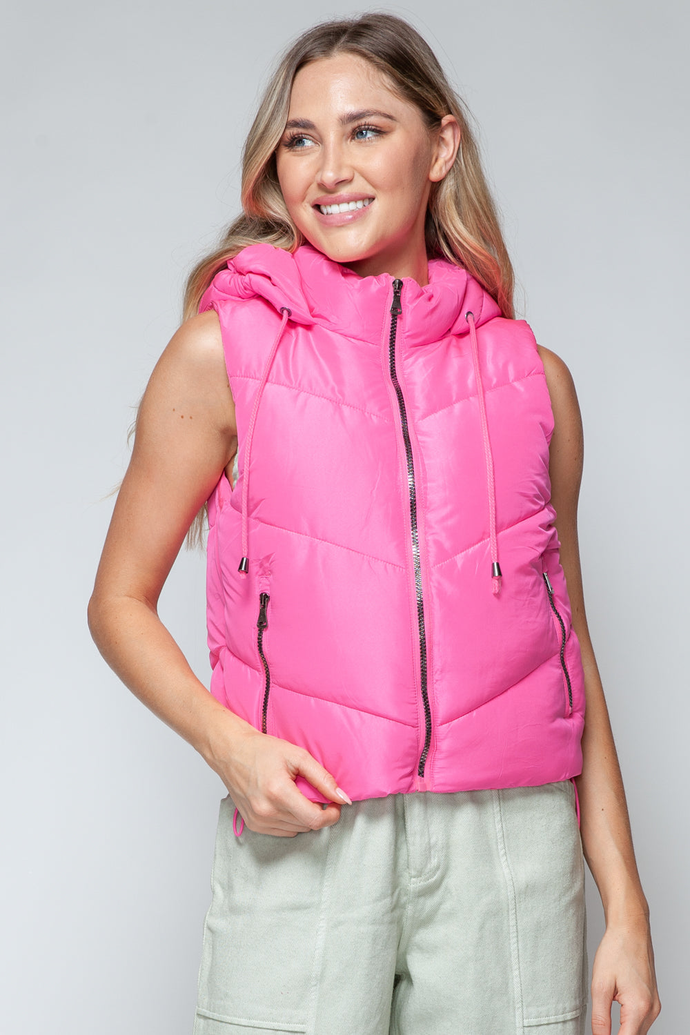 Snobbish Zip Up Quilted Hooded Vest Snobbish Zip Up Quilted Hooded Vest - TopFashionHQ