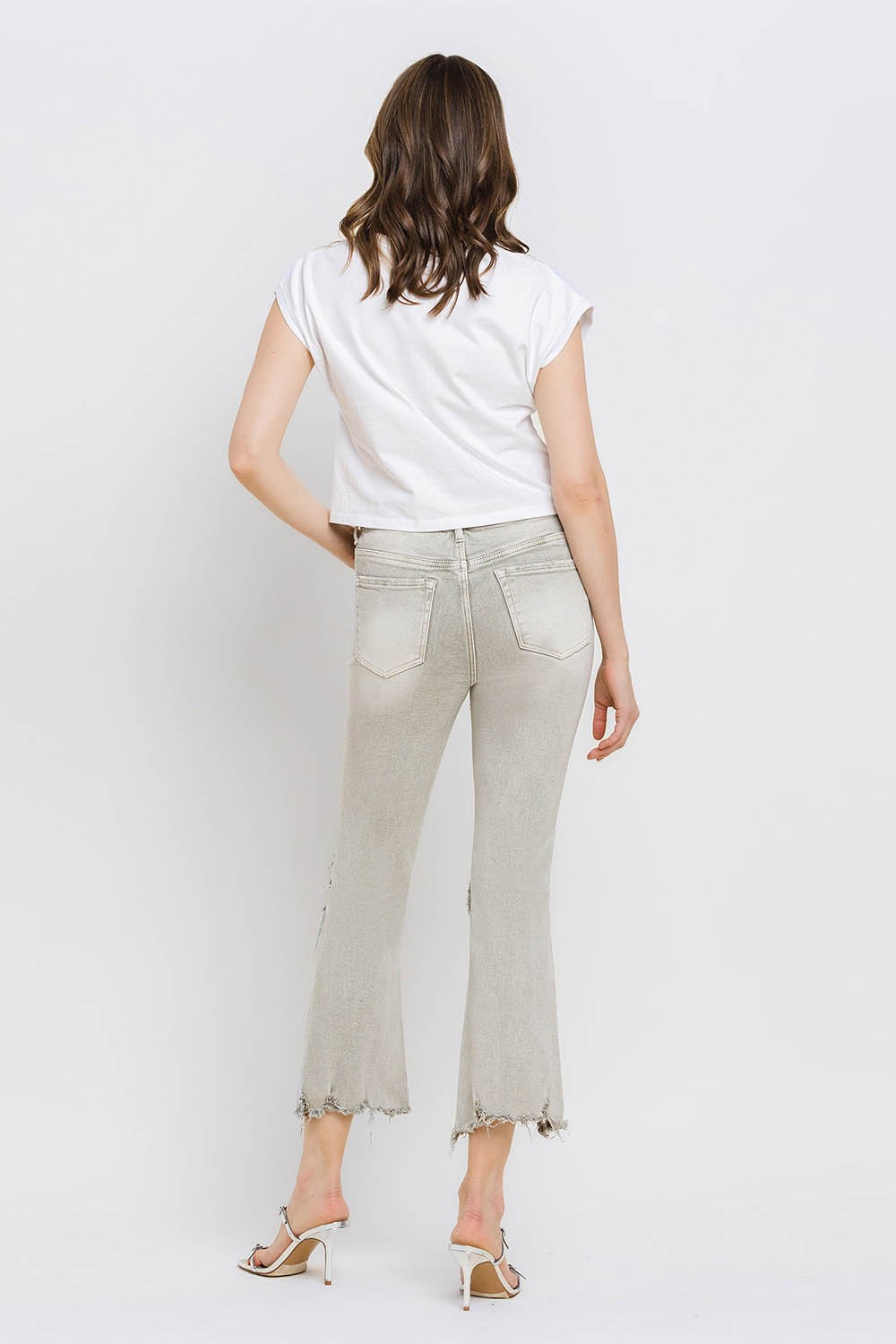 Lovervet Distressed Raw Hem Cropped Flare Jeans Lovervet Distressed Raw Hem Cropped Flare Jeans - TopFashionHQ
