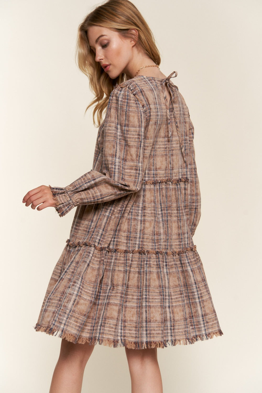 And The Why Full Size Washed Frayed Tiered Plaid Dress And The Why Full Size Washed Frayed Tiered Plaid Dress - TopFashionHQ