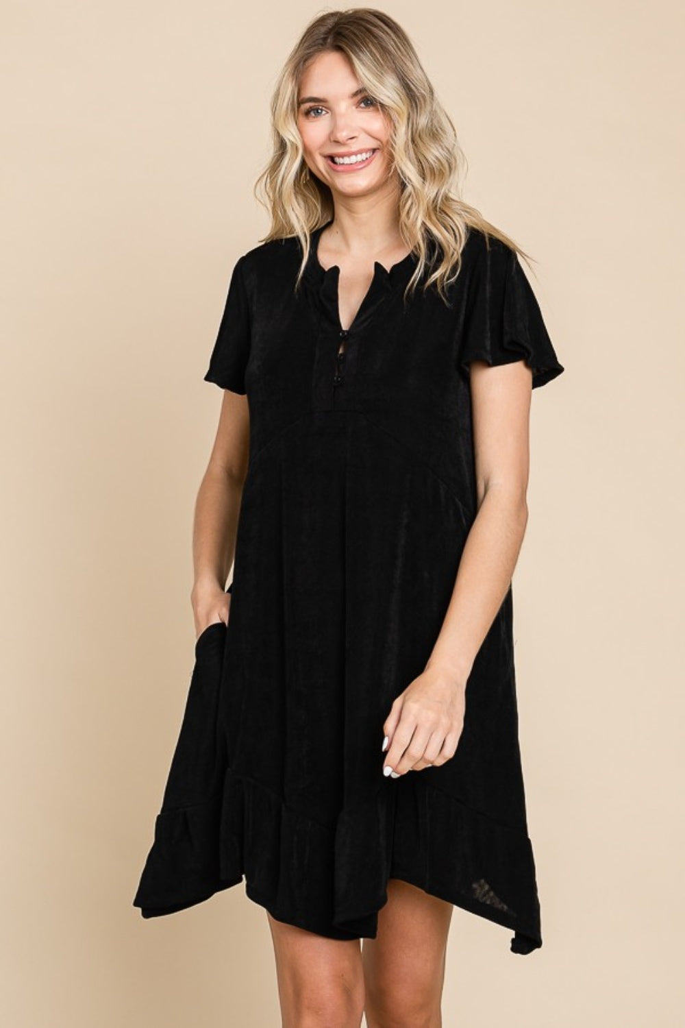 Culture Code Full Size Short Sleeve Ruffled Asymmetric Hem Dress Culture Code Full Size Short Sleeve Ruffled Asymmetric Hem Dress - TopFashionHQ