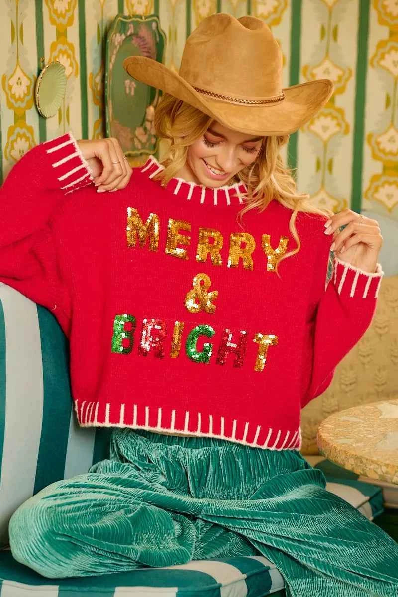 BiBi Christmas Theme Sequin Lattering Sweater BiBi Christmas Theme Sequin Lattering Sweater
