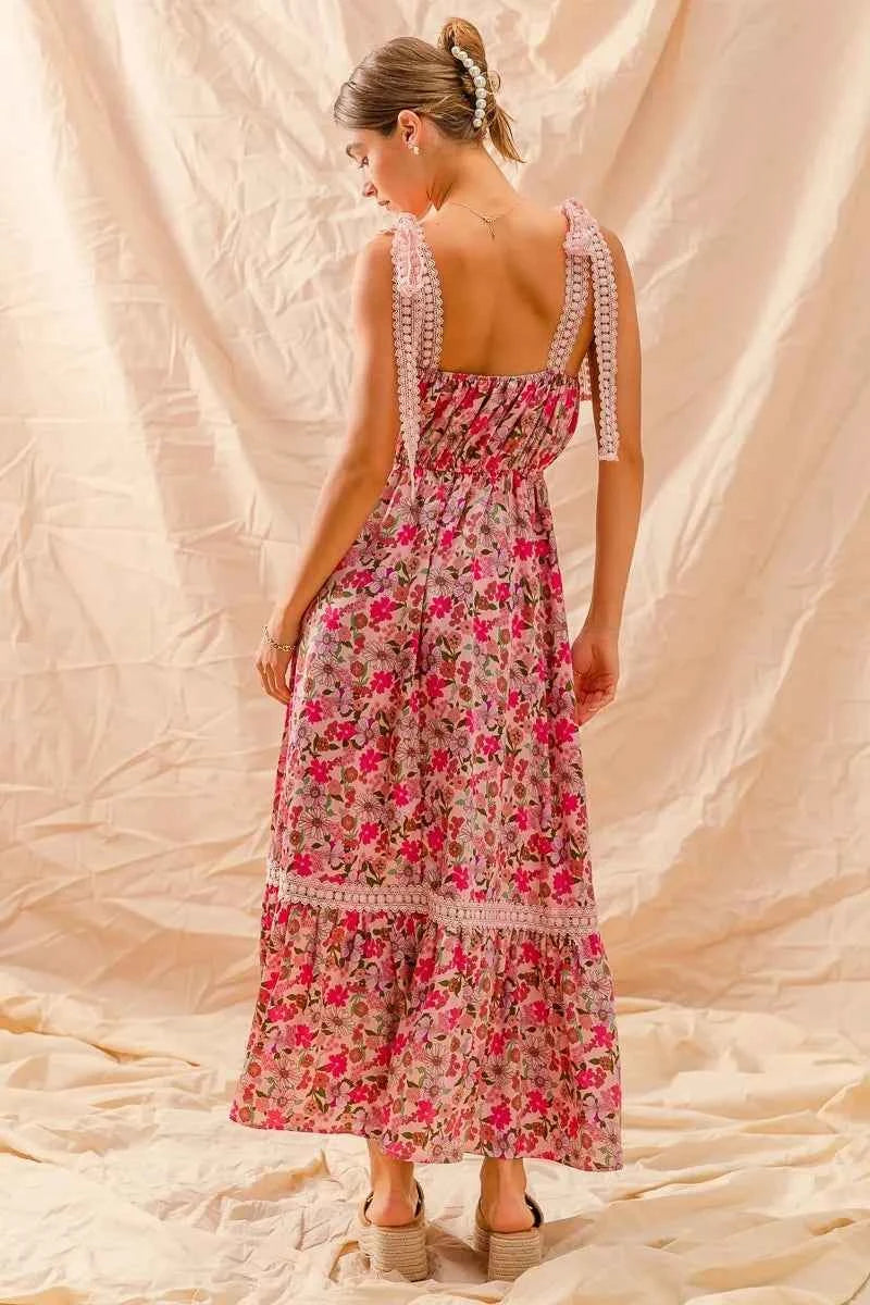 SO ME Floral Maxi Dress With Ribbon Tie Lace Strap SO ME Floral Maxi Dress With Ribbon Tie Lace Strap