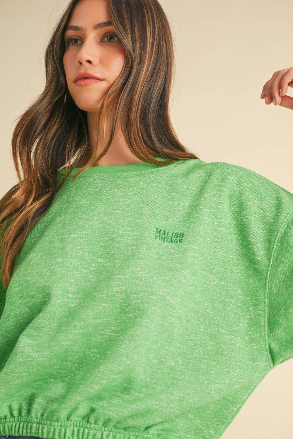 Mable Round Neck Letter Embroidery Crop Sweatshirt Mable Round Neck Letter Embroidery Crop Sweatshirt