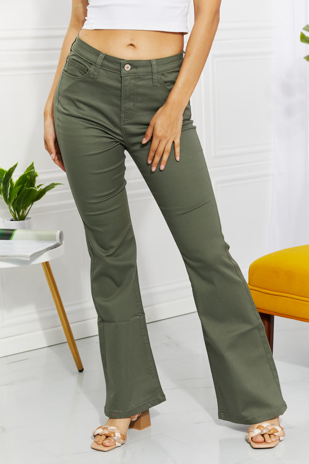 Zenana Clementine Full Size High-Rise Bootcut Jeans in Olive Zenana Clementine Full Size High-Rise Bootcut Jeans in Olive - TopFashionHQ