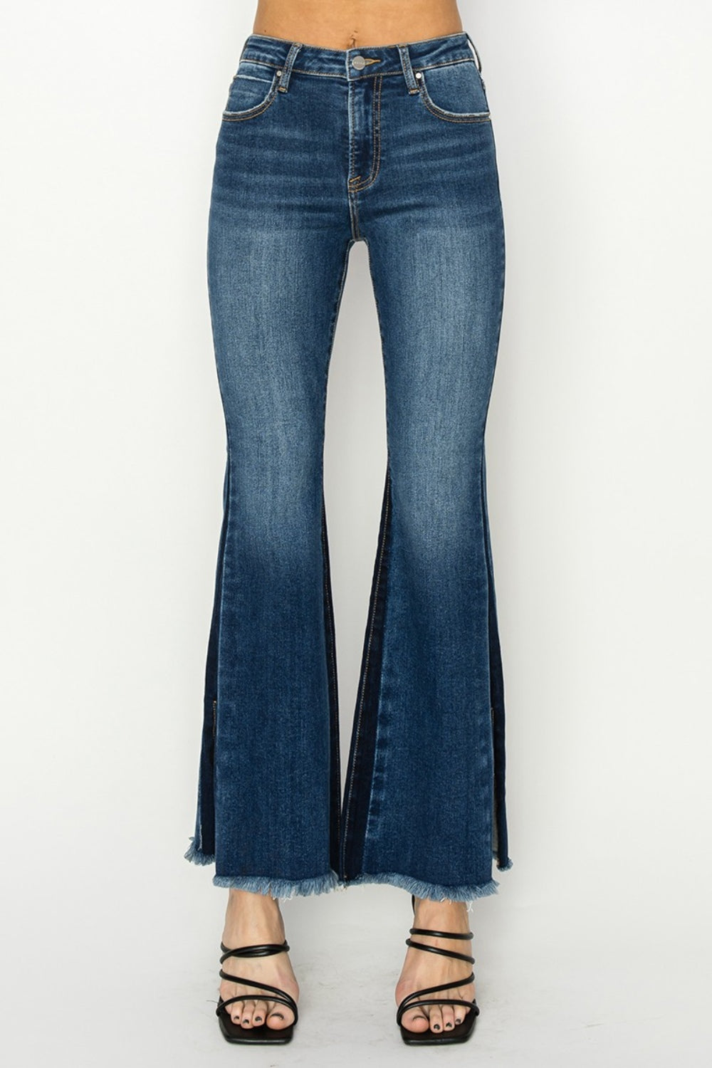 RISEN Full Size High Rise Side Shadow Seam Detail Slit Flare Jeans RISEN Full Size High Rise Side Shadow Seam Detail Slit Flare Jeans - TopFashionHQ