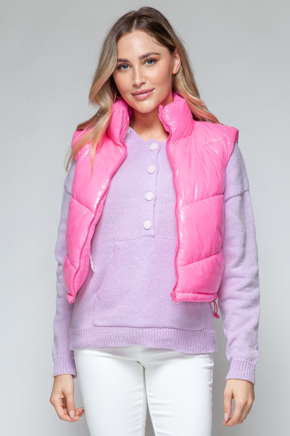 Snobbish Zip Up Turtleneck Shiny Quilted Vest Snobbish Zip Up Turtleneck Shiny Quilted Vest - TopFashionHQ