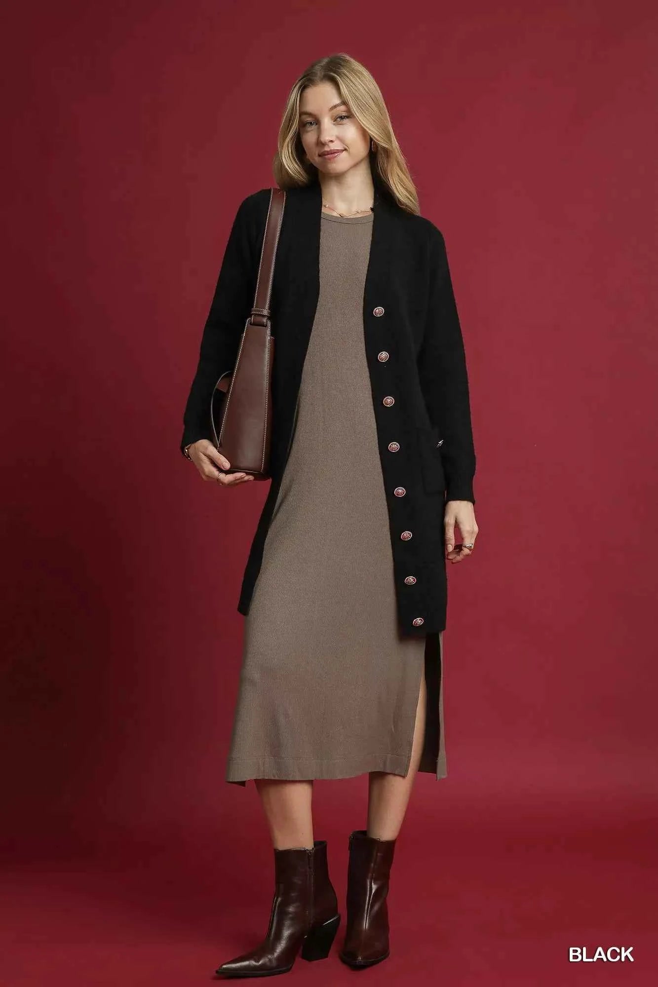 Umgee Button-Down Longline Sweater Cardigan with Front Pockets Umgee Button-Down Longline Sweater Cardigan with Front Pockets