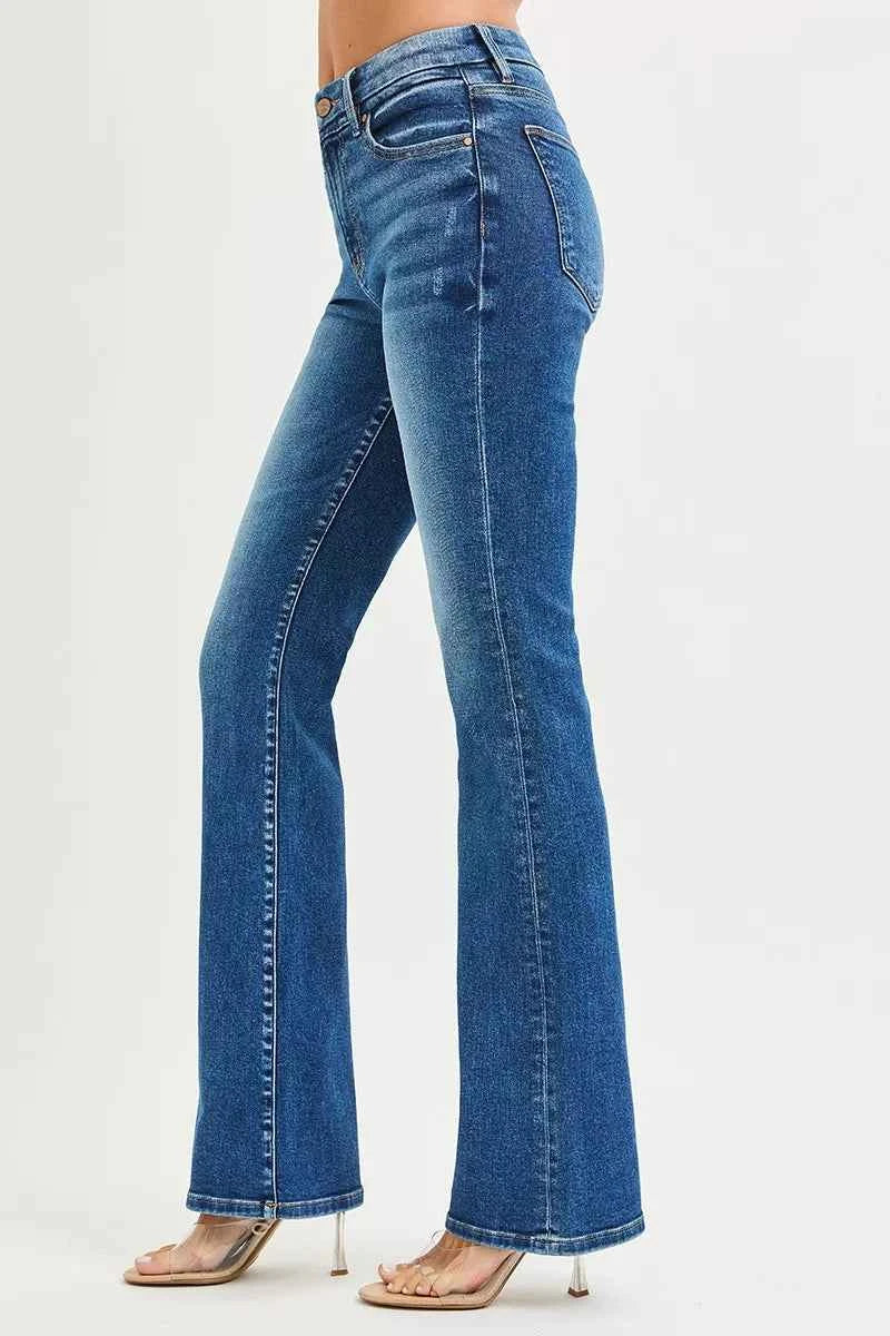RISEN High Rise Bootcut Jeans With Distressed Details RISEN High Rise Bootcut Jeans With Distressed Details