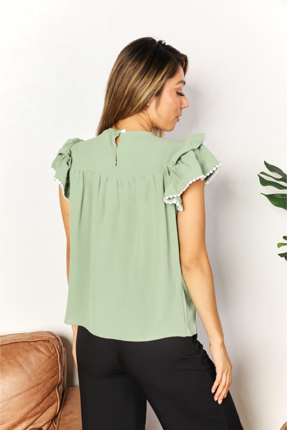 Double Take Pleated Detail Flutter Sleeve Blouse Double Take Pleated Detail Flutter Sleeve Blouse - TopFashionHQ