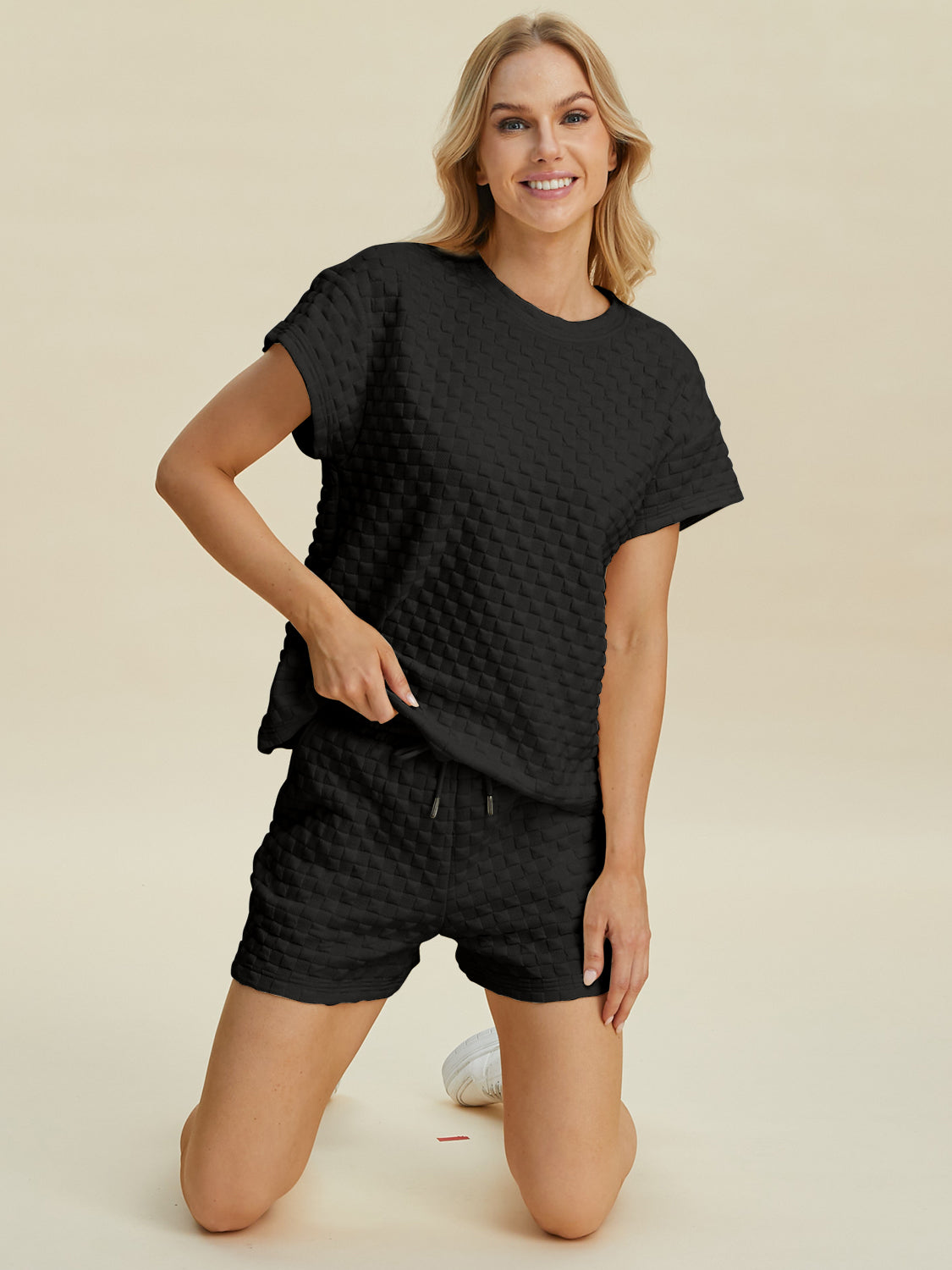 Double Take Full Size Texture T-Shirt and Shorts Set Double Take Full Size Texture T-Shirt and Shorts Set