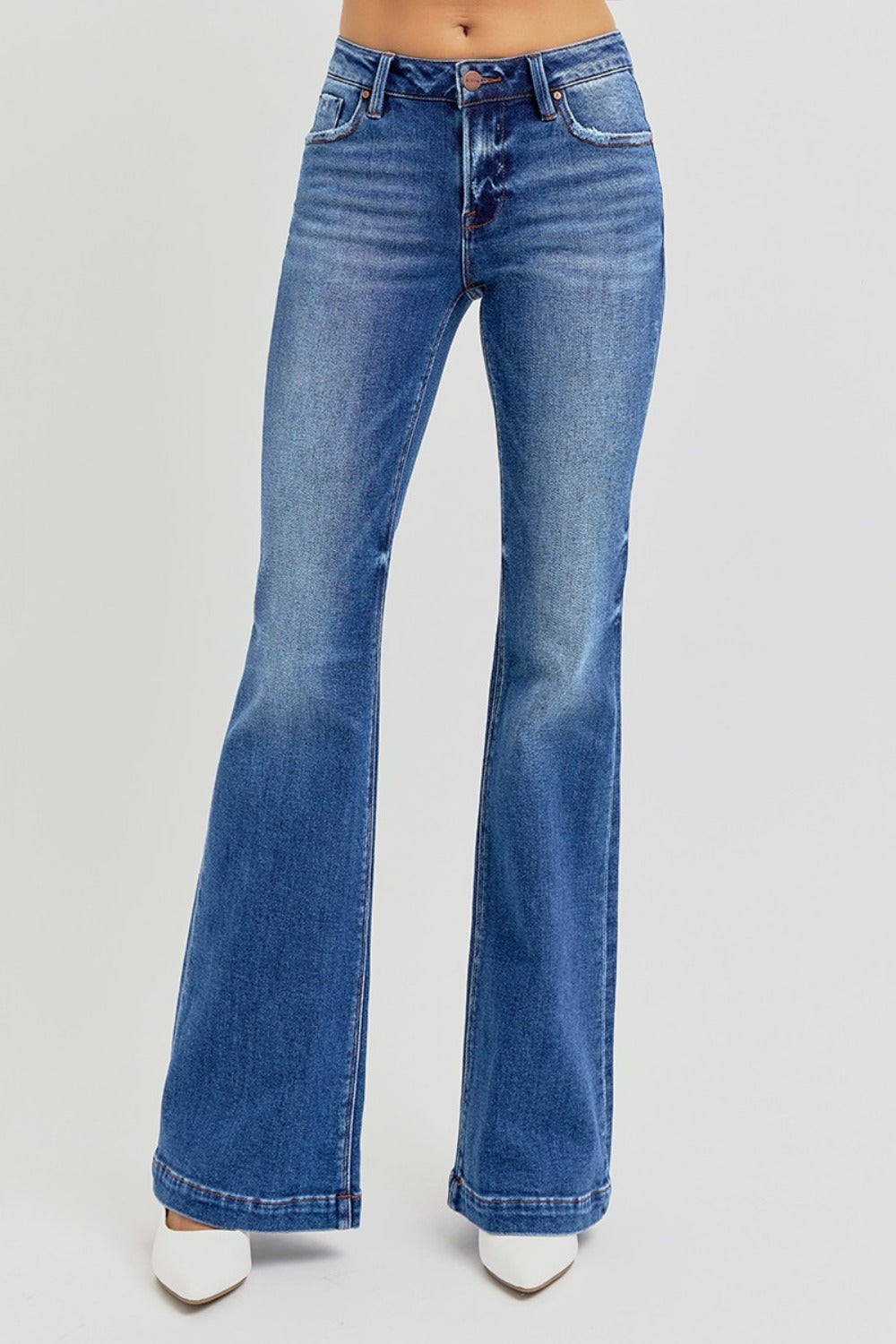 RISEN Full Size Low Rise Flare Jeans with Pockets RISEN Full Size Low Rise Flare Jeans with Pockets - TopFashionHQ