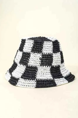 Fame Checkered Pattern Knit Bucket Hat