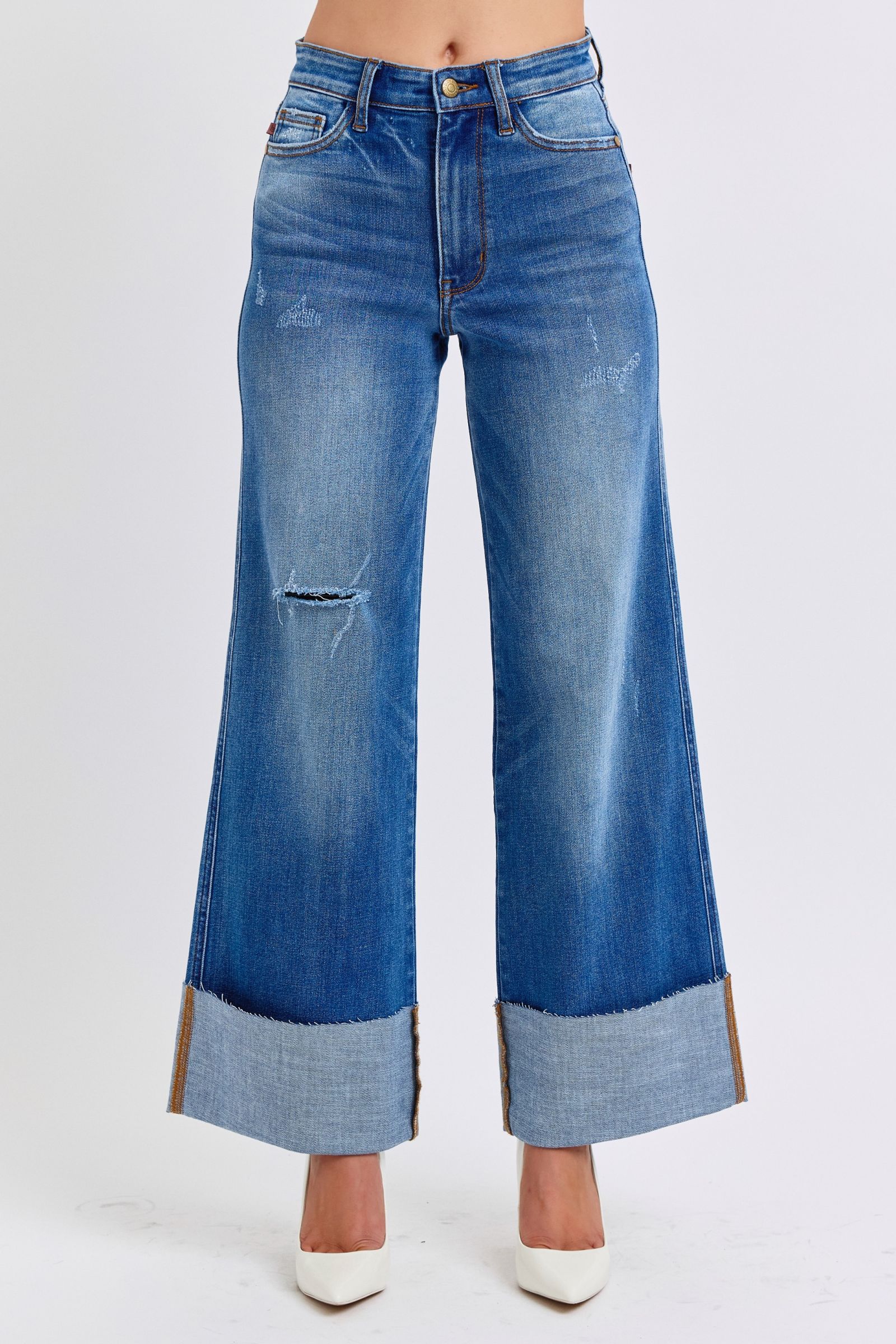 Judy Blue Full Size Distressed High Waist Wide Leg Jeans Judy Blue Full Size Distressed High Waist Wide Leg Jeans - TopFashionHQ