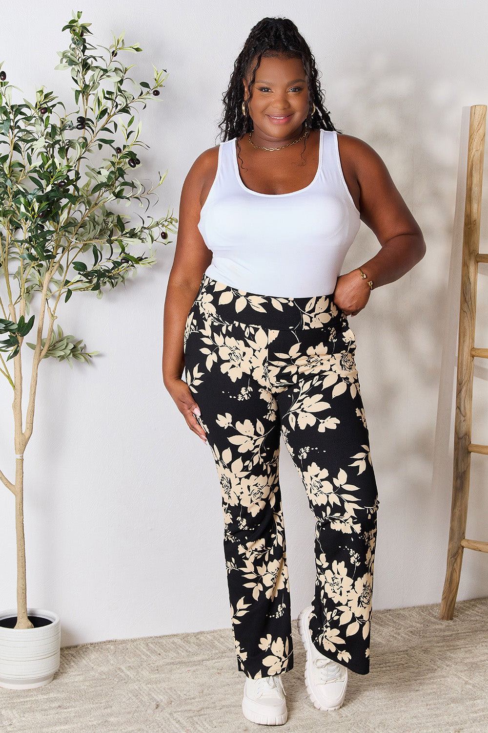 Heimish Full Size High Waist Floral Flare Pants Heimish Full Size High Waist Floral Flare Pants - TopFashionHQ