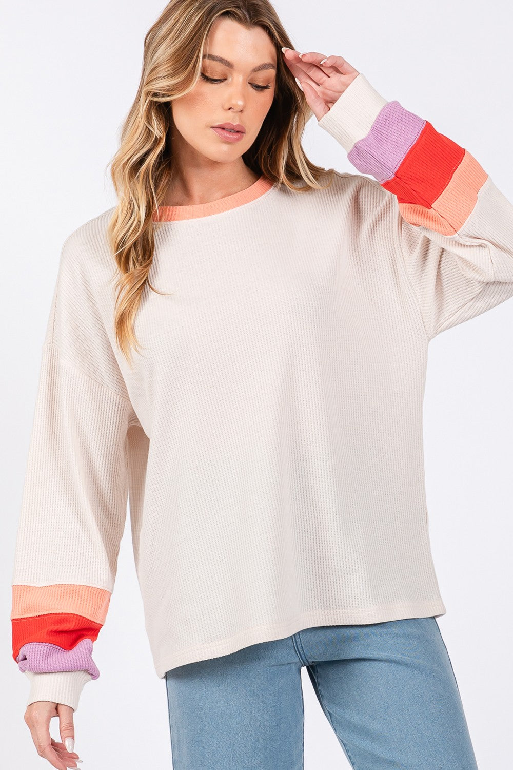 SAGE + FIG Color Block Waffle Knit T-Shirt SAGE + FIG Color Block Waffle Knit T-Shirt - TopFashionHQ