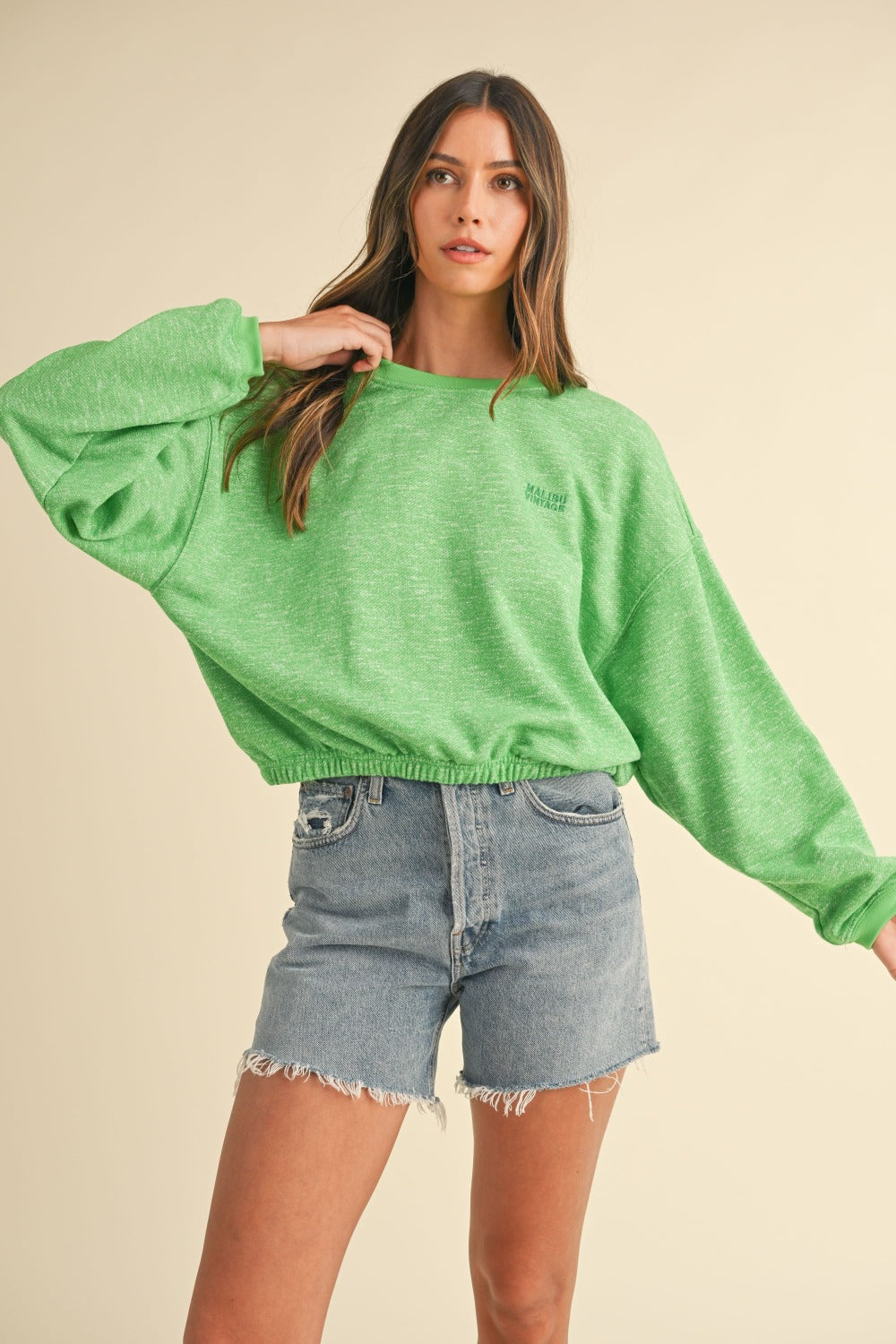 Mable Round Neck Letter Embroidery Crop Sweatshirt Mable Round Neck Letter Embroidery Crop Sweatshirt