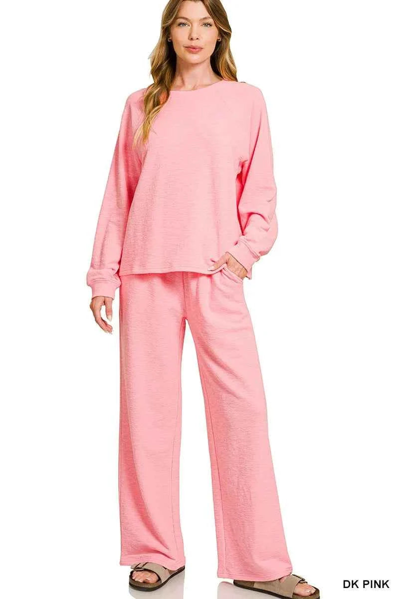 Zenana Slub Long Sleeve Top and Pants Lounge Set Zenana Slub Long Sleeve Top and Pants Lounge Set