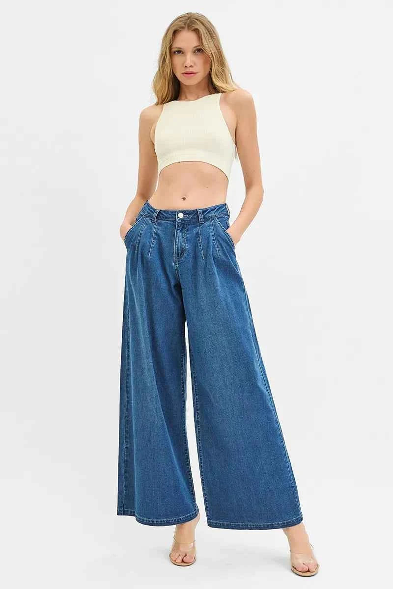 RISEN Mid Rise Fit Wide Leg Knit Denim Look Jeans RISEN Mid Rise Fit Wide Leg Knit Denim Look Jeans