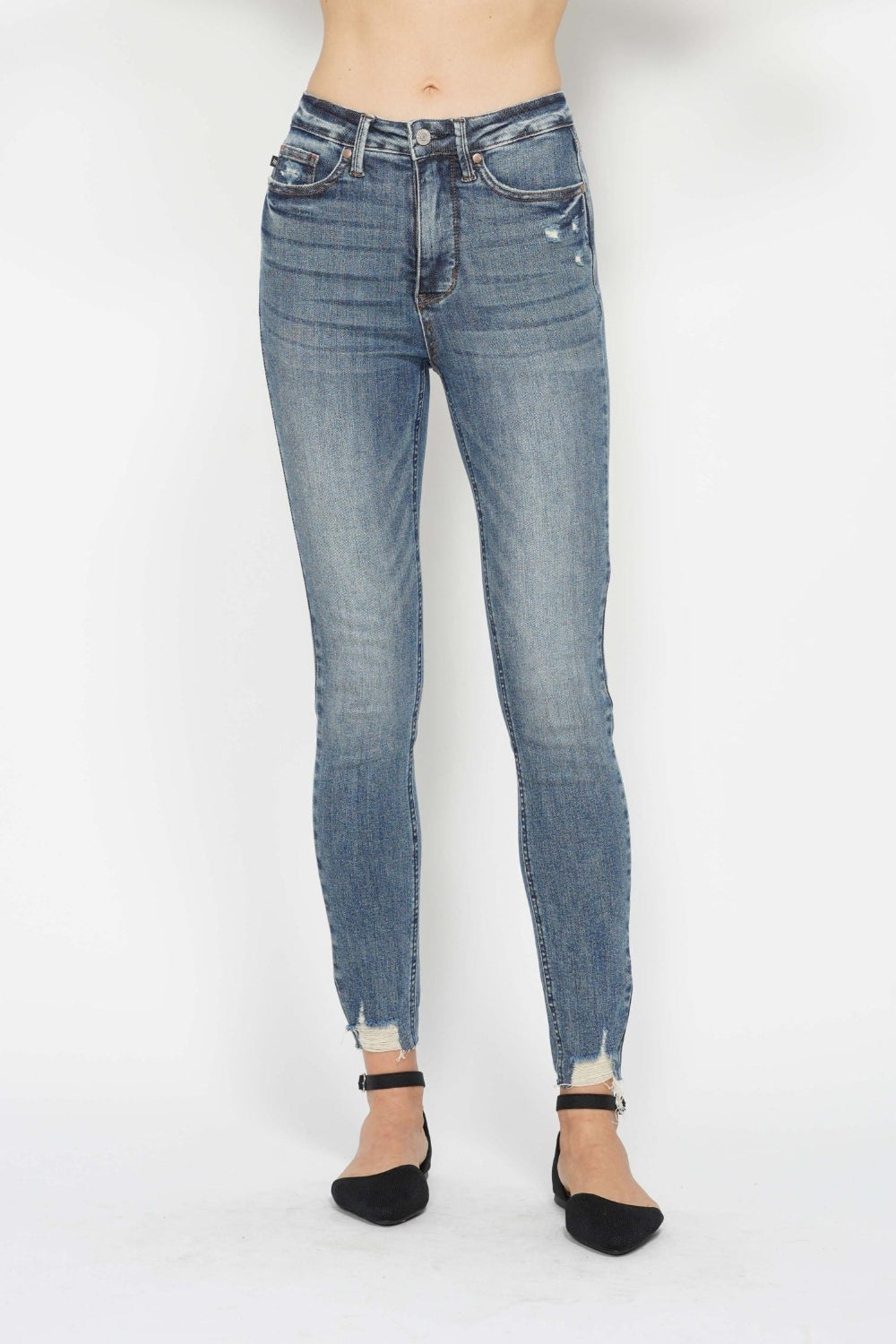 Judy Blue Full Size Tummy Control Vintage Wash Hem Destroy Skinny Jeans Judy Blue Full Size Tummy Control Vintage Wash Hem Destroy Skinny Jeans - TopFashionHQ