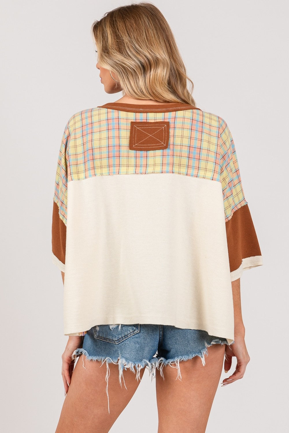 SAGE + FIG Round Neck Plaid Star Patch T-Shirt SAGE + FIG Round Neck Plaid Star Patch T-Shirt - TopFashionHQ