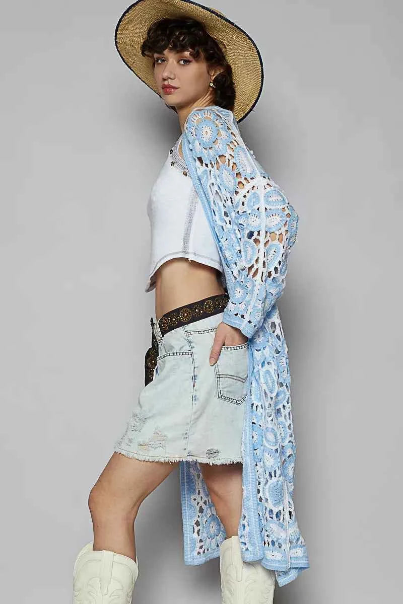 POL Open Front Crochet Cardigan with Knit Weave Patterns POL Open Front Crochet Cardigan with Knit Weave Patterns