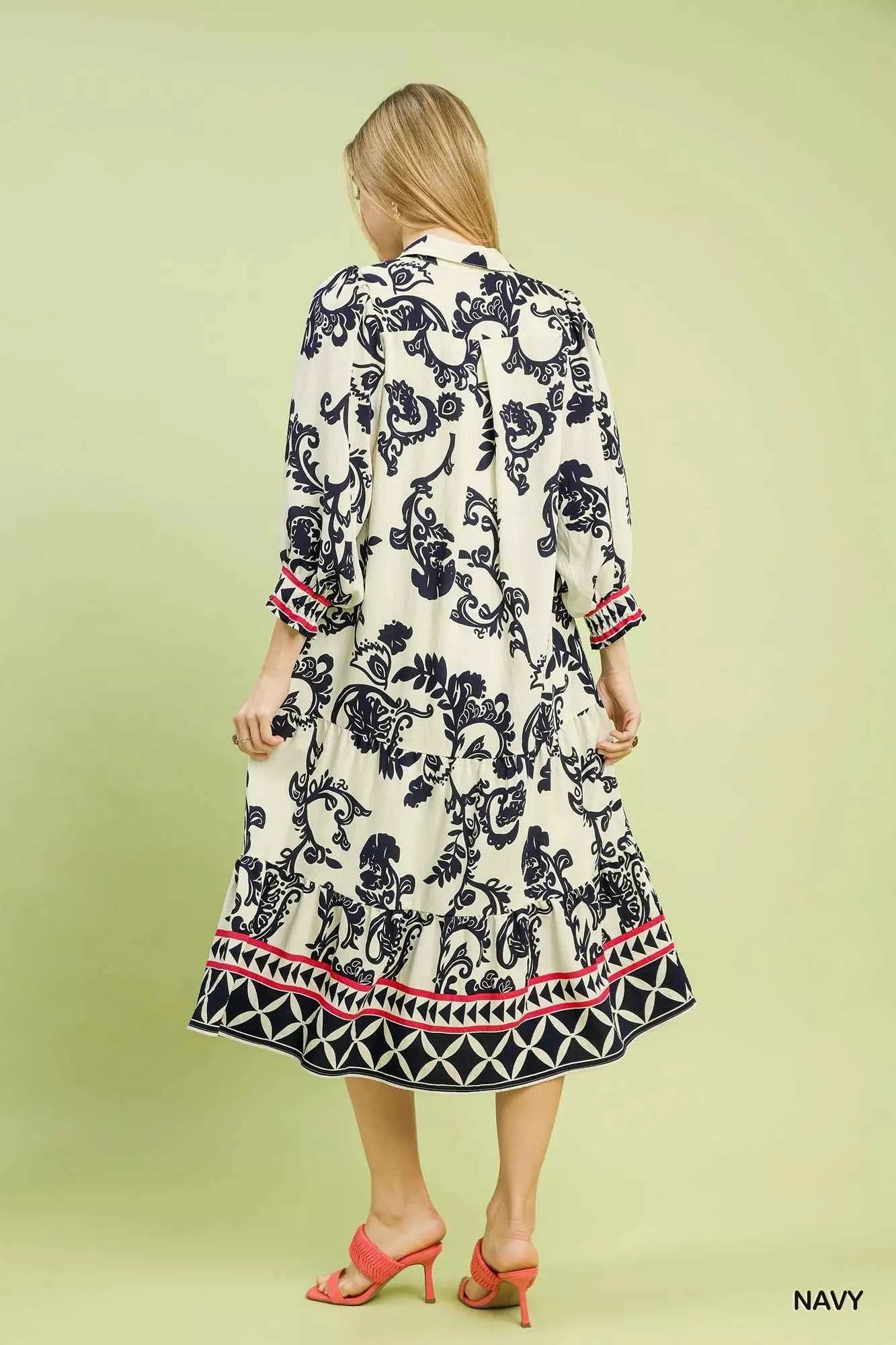 Umgee Boho Print Tiered Midi Dress Umgee Boho Print Tiered Midi Dress