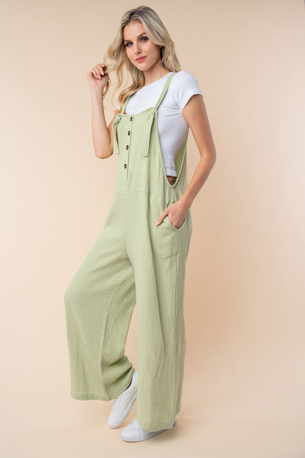 White Birch Texture Sleeveless Wide Leg Jumpsuit White Birch Texture Sleeveless Wide Leg Jumpsuit