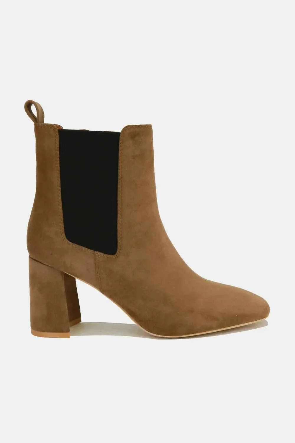 Beast Fashion Faux Suede Block Heel Chelsea Boots with Elastic Side Panel Beast Fashion Faux Suede Block Heel Chelsea Boots with Elastic Side Panel