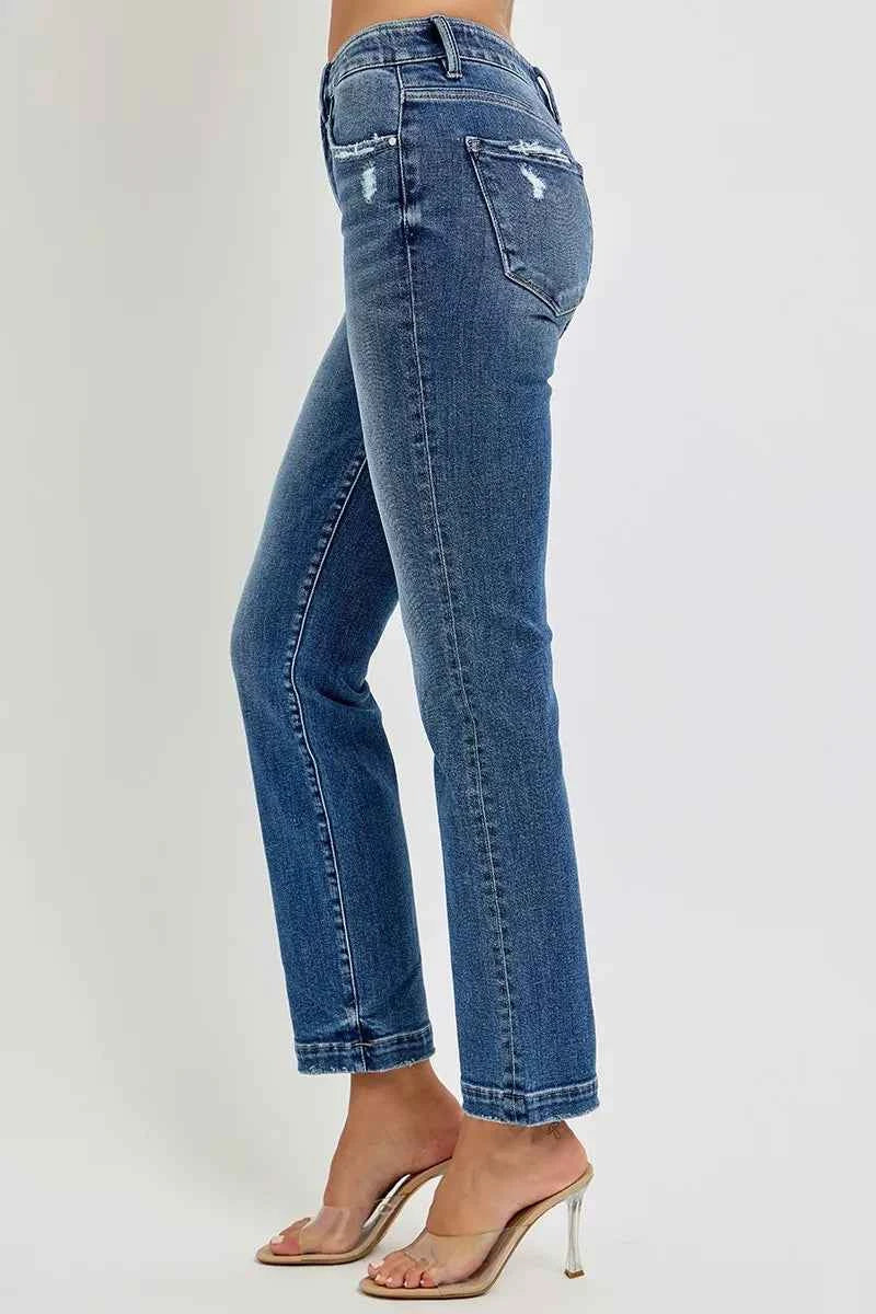 RISEN Full Size Tummy Control Elastic Band Mid Rise Straight Jeans Plus Size RISEN Full Size Tummy Control Elastic Band Mid Rise Straight Jeans Plus Size