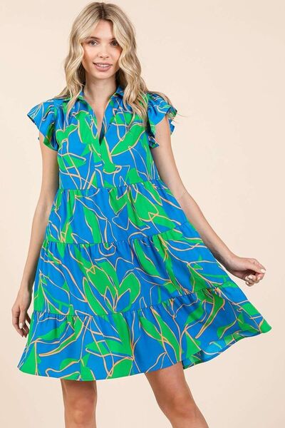Mittoshop Leaf Print Ruffle Sleeve Tiered Mini Dress c78f6629-1755-4e95-b366-958c5cacb4be-Min