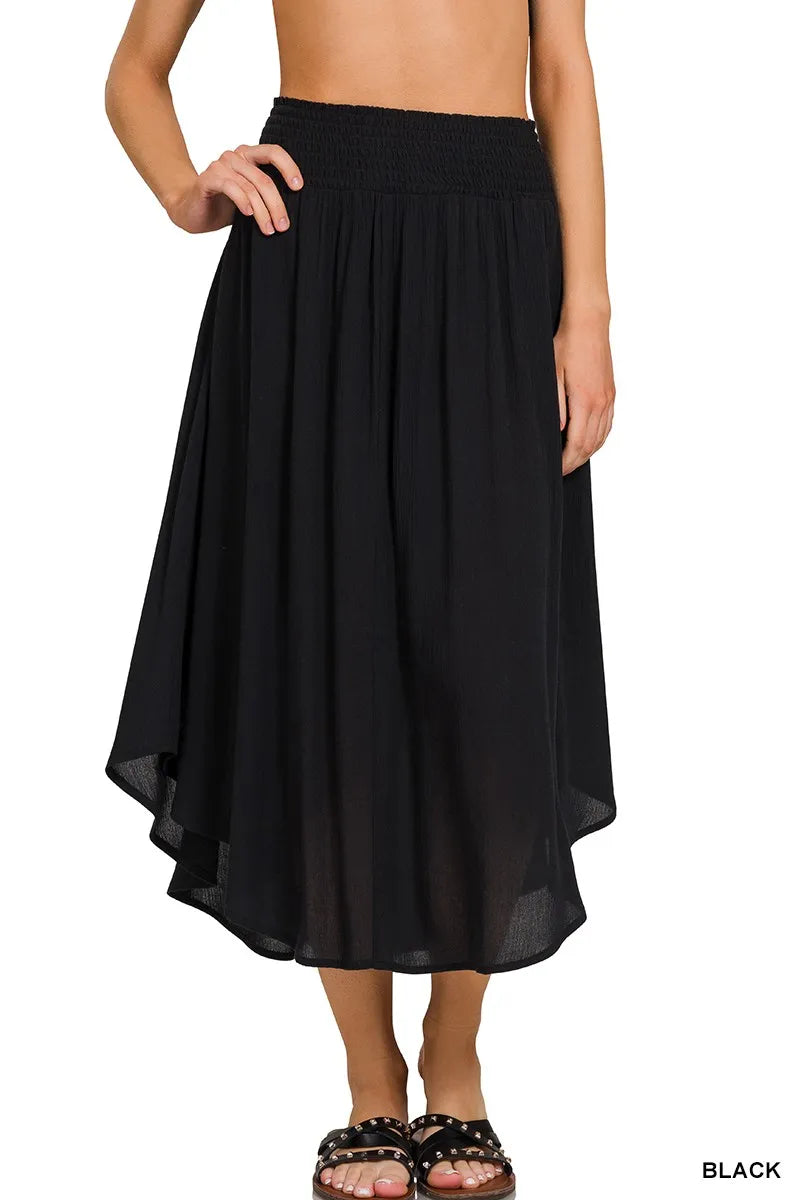 Zenana Woven Crinkle Smocked Waist Maxi Skirt W Pockets c79f59cf87c94507a0d99c62d1a7c865-Max-Origin