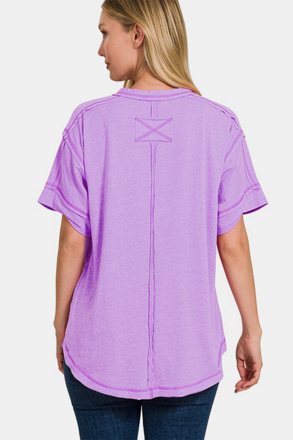 Zenana Exposed Seam Half Button Short Sleeve Top Zenana Exposed Seam Half Button Short Sleeve Top - TopFashionHQ