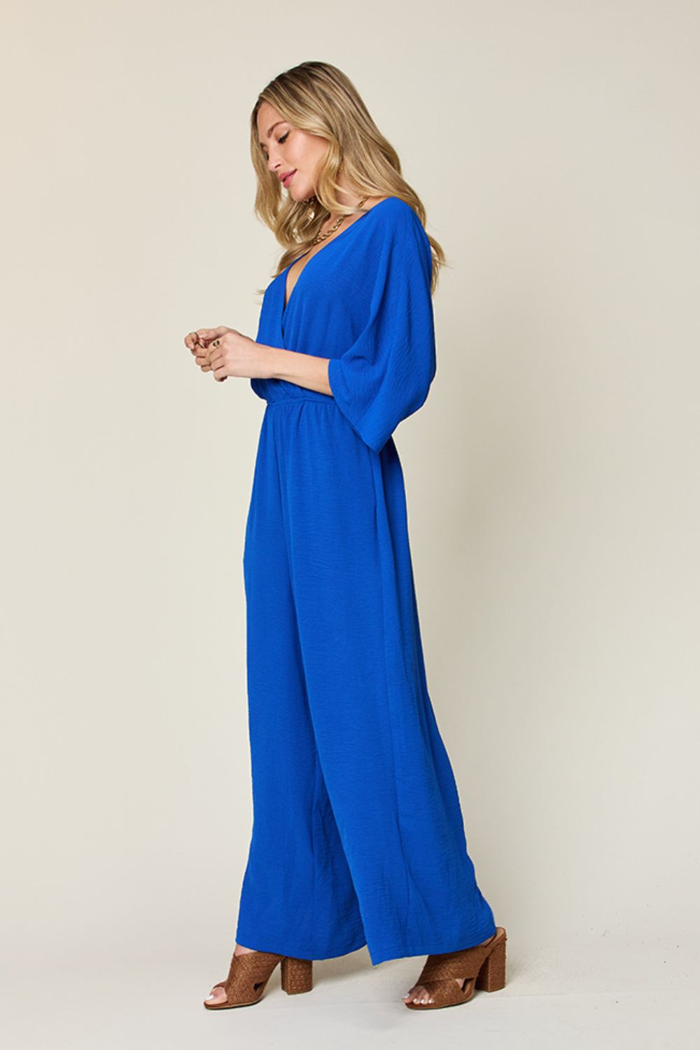 Double Take Full Size Surplice Wide Leg Jumpsuit with Pockets Double Take Full Size Surplice Wide Leg Jumpsuit with Pockets