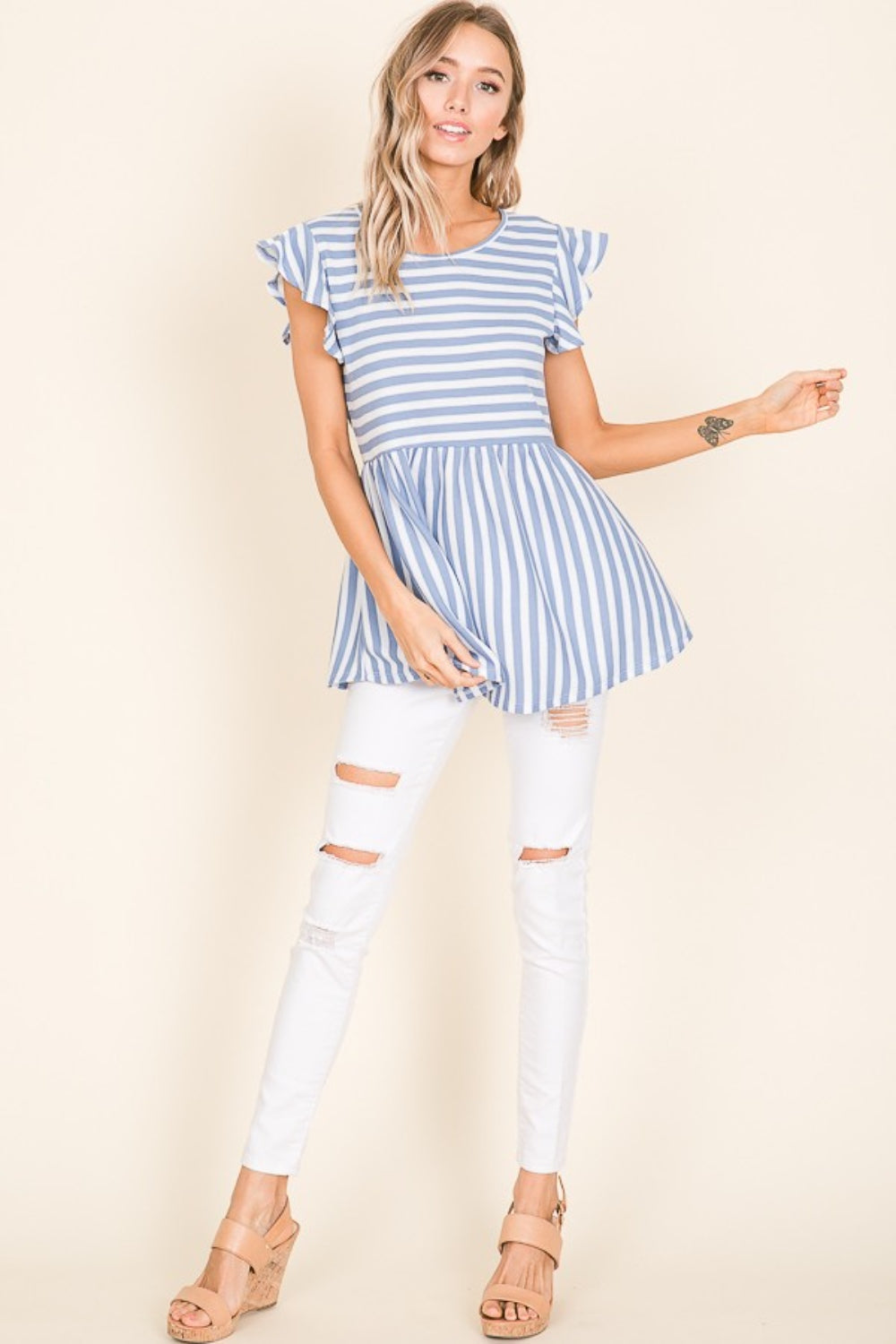 BOMBOM Striped Round Neck Blouse BOMBOM Striped Round Neck Blouse - TopFashionHQ