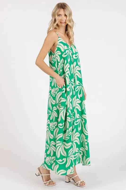 Mittoshop Printed V-Neck Maxi Cami Dress with Pockets Mittoshop Printed V-Neck Maxi Cami Dress with Pockets
