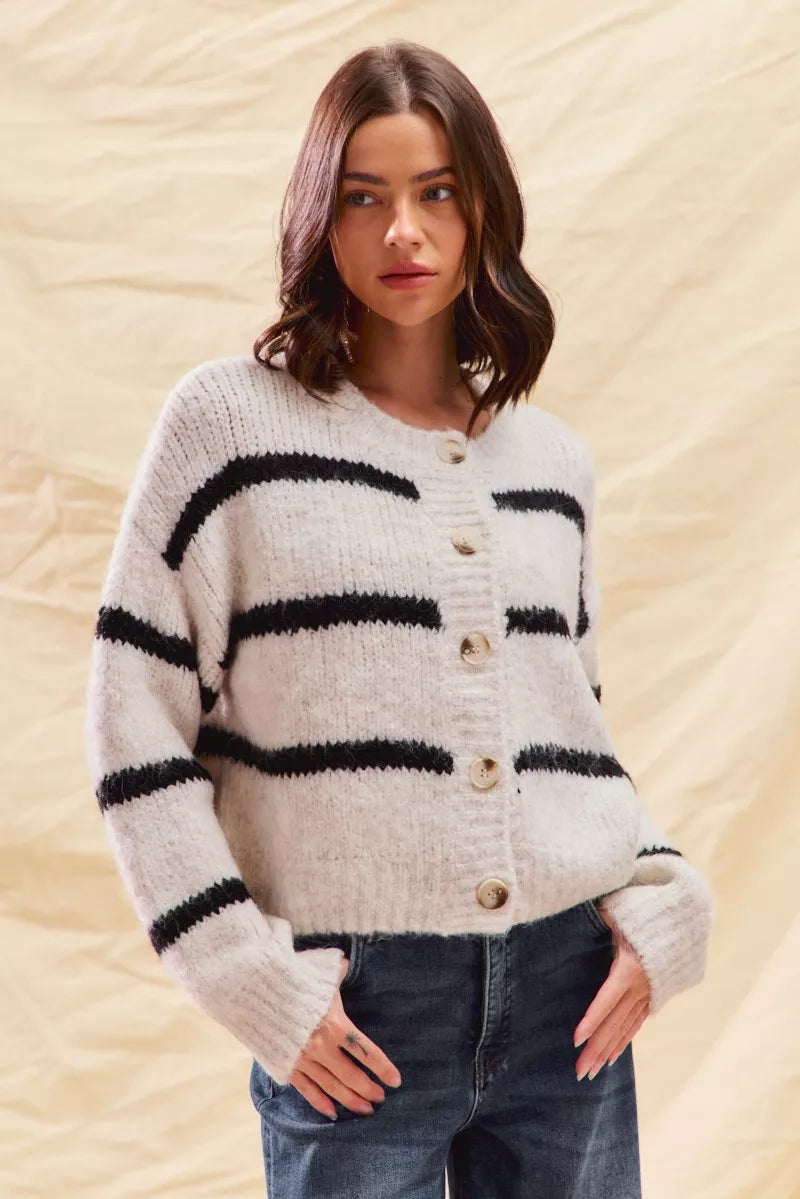 SO ME Stripe Soft Touch Button Cozy Sweater Cardigan c82334909ecf41d8916a9bfcd6ce1c70-Max-Origin