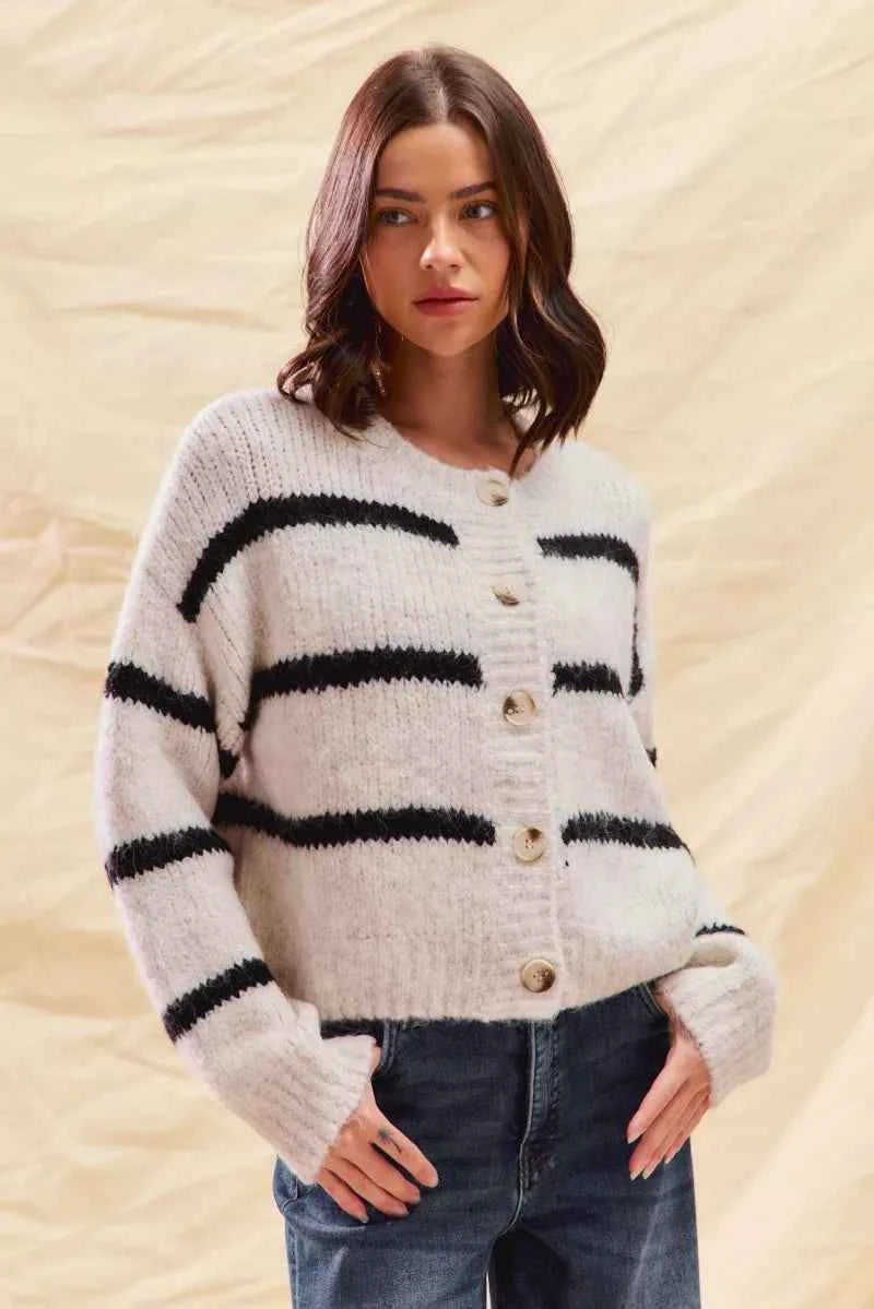 SO ME Stripe Soft Touch Button Cozy Sweater Cardigan SO ME Stripe Soft Touch Button Cozy Sweater Cardigan