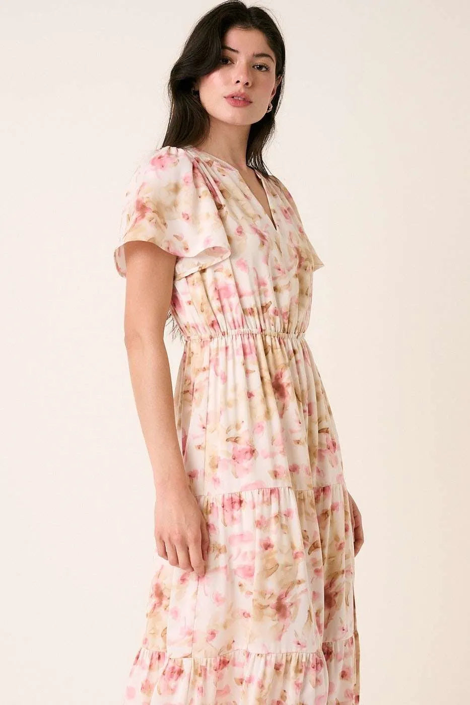 Mittoshop Flower Print Flutter Sleeve V Slit Maxi Dress c83ee4afe3044f4993ff3244e749f4b9-Max-Origin