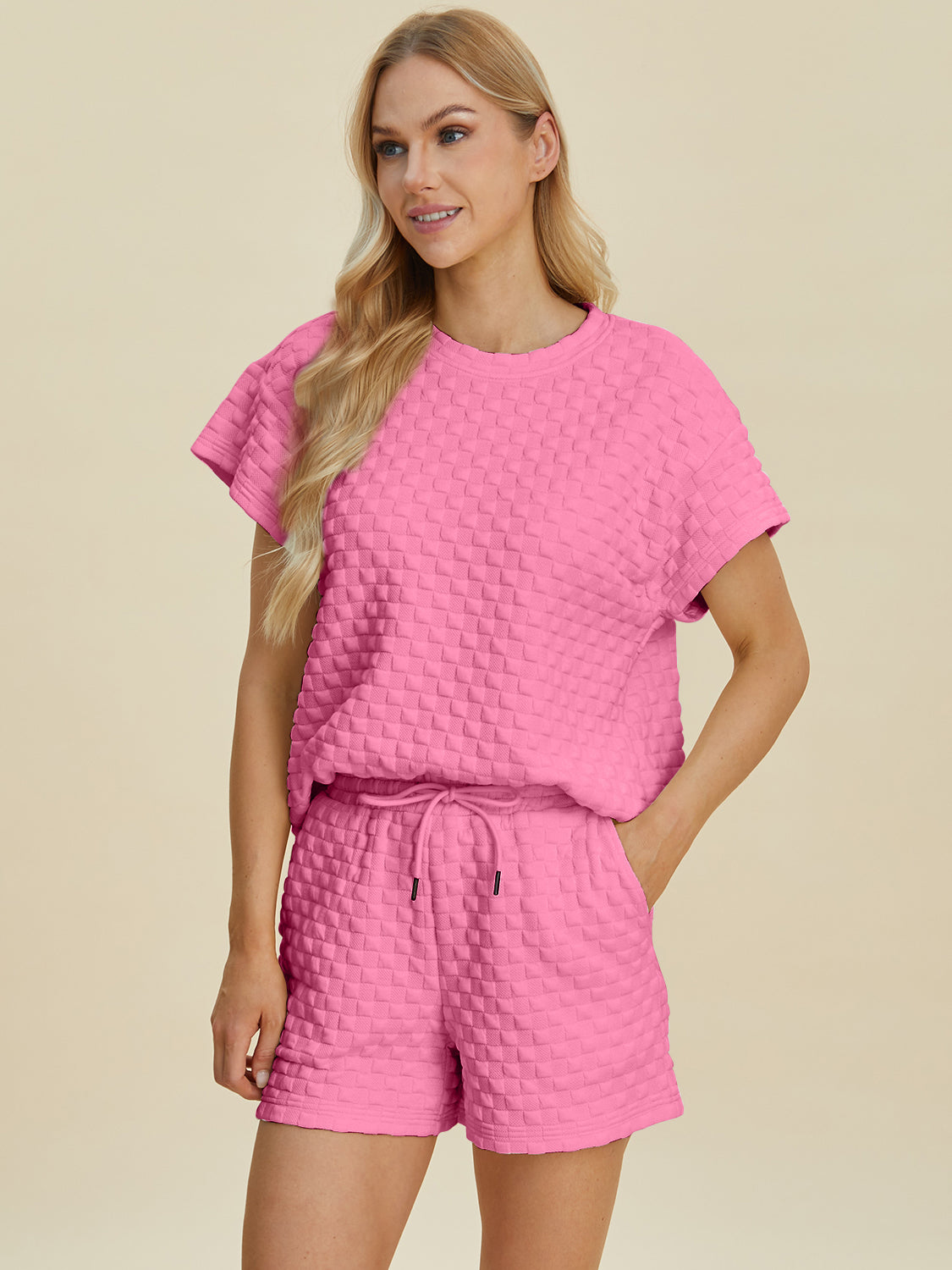 Double Take Full Size Texture T-Shirt and Shorts Set Double Take Full Size Texture T-Shirt and Shorts Set