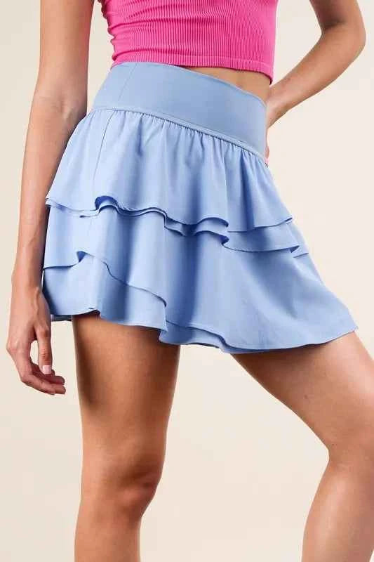 VERY J Riffled Tiered Layers Activewear Skirt with Shorts VERY J Riffled Tiered Layers Activewear Skirt with Shorts