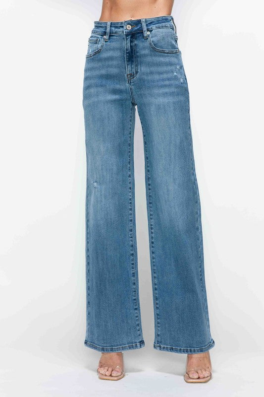 bytos Full Size High Rise Wide Leg Jeans with Pockets bytos Full Size High Rise Wide Leg Jeans with Pockets