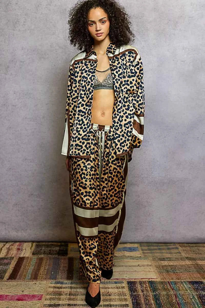 POL Leopard Printed Woven Wide Leg Drawstring Pants POL Leopard Printed Woven Wide Leg Drawstring Pants