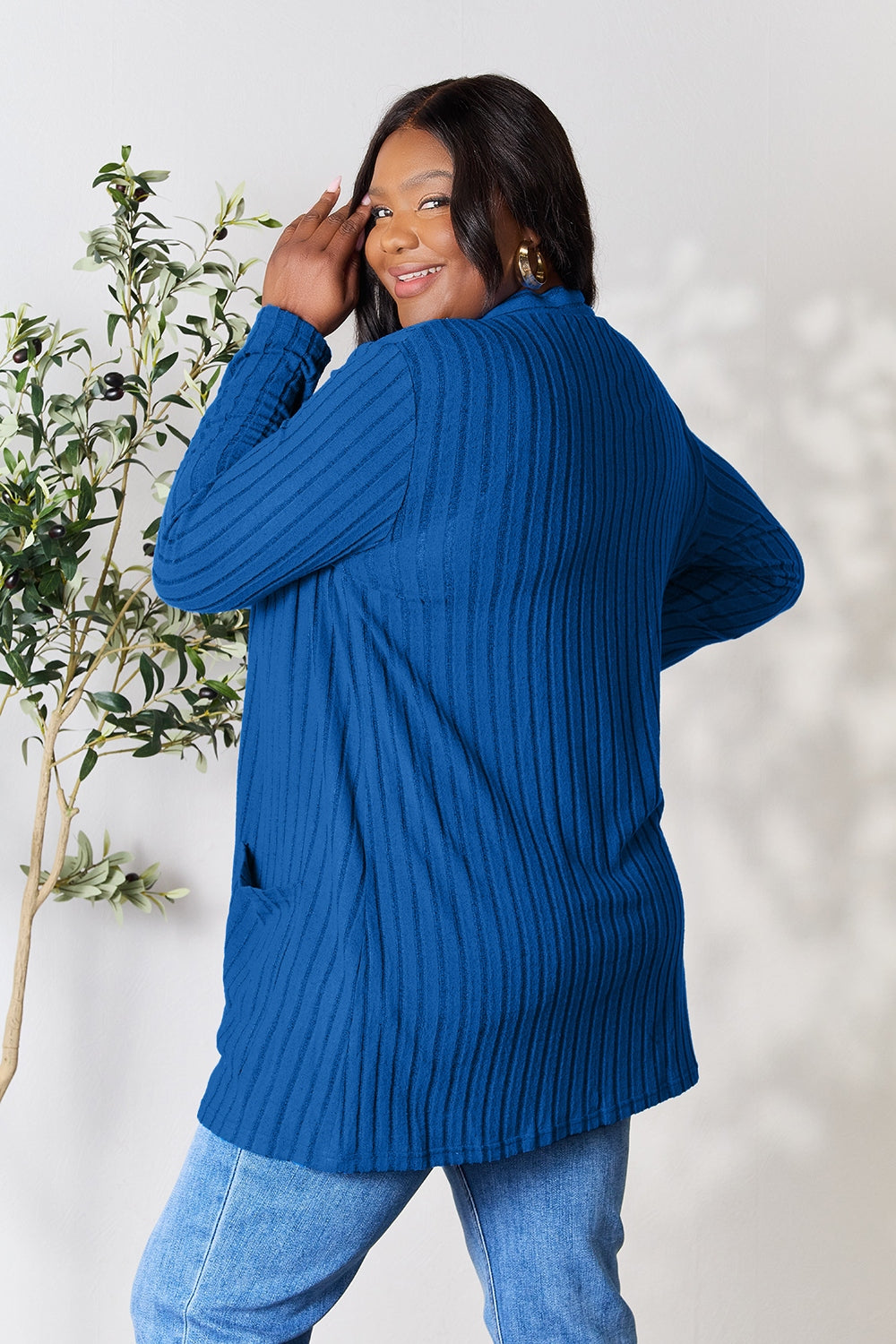Basic Bae Full Size Ribbed Open Front Cardigan with Pockets Basic Bae Full Size Ribbed Open Front Cardigan with Pockets - TopFashionHQ