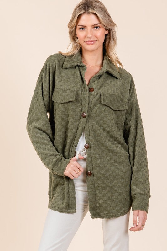 BOMBOM Checkered Button Down Dropped Shoulder Shacket BOMBOM Checkered Button Down Dropped Shoulder Shacket - TopFashionHQ