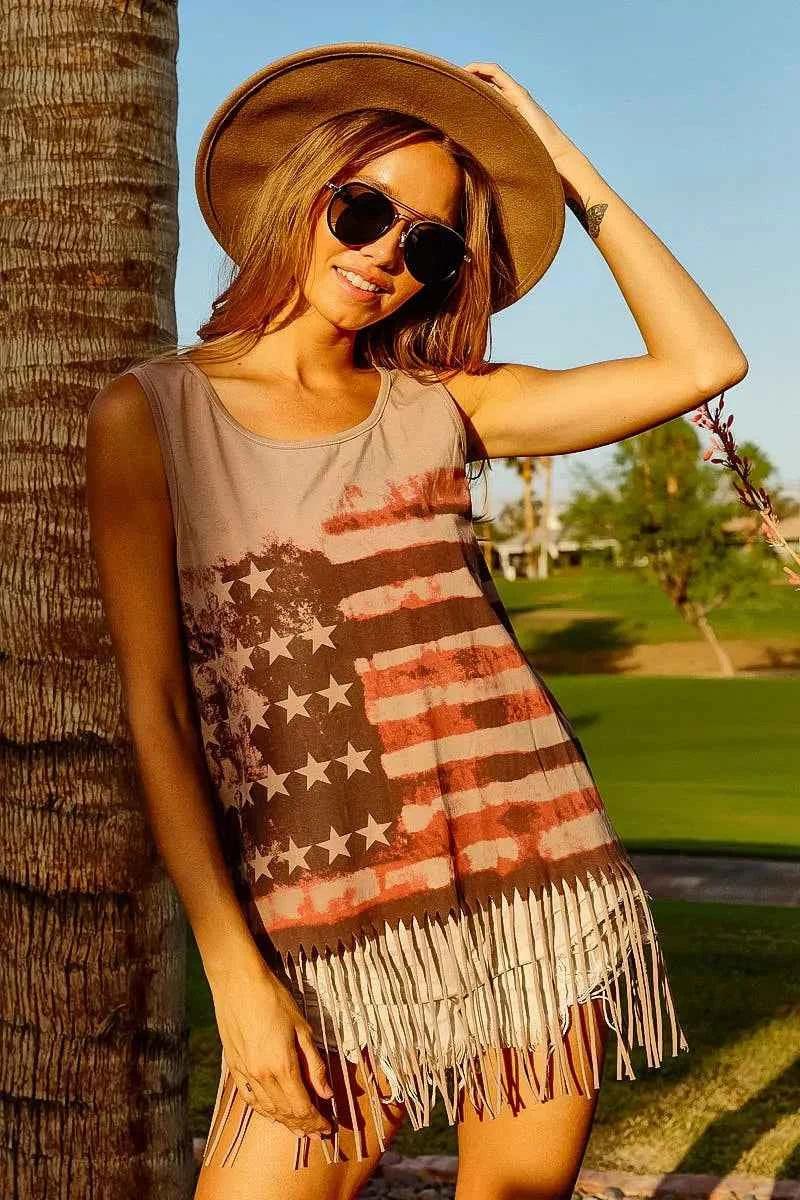 BiBi American Flag Print Knit Sleeveless Top BiBi American Flag Print Knit Sleeveless Top