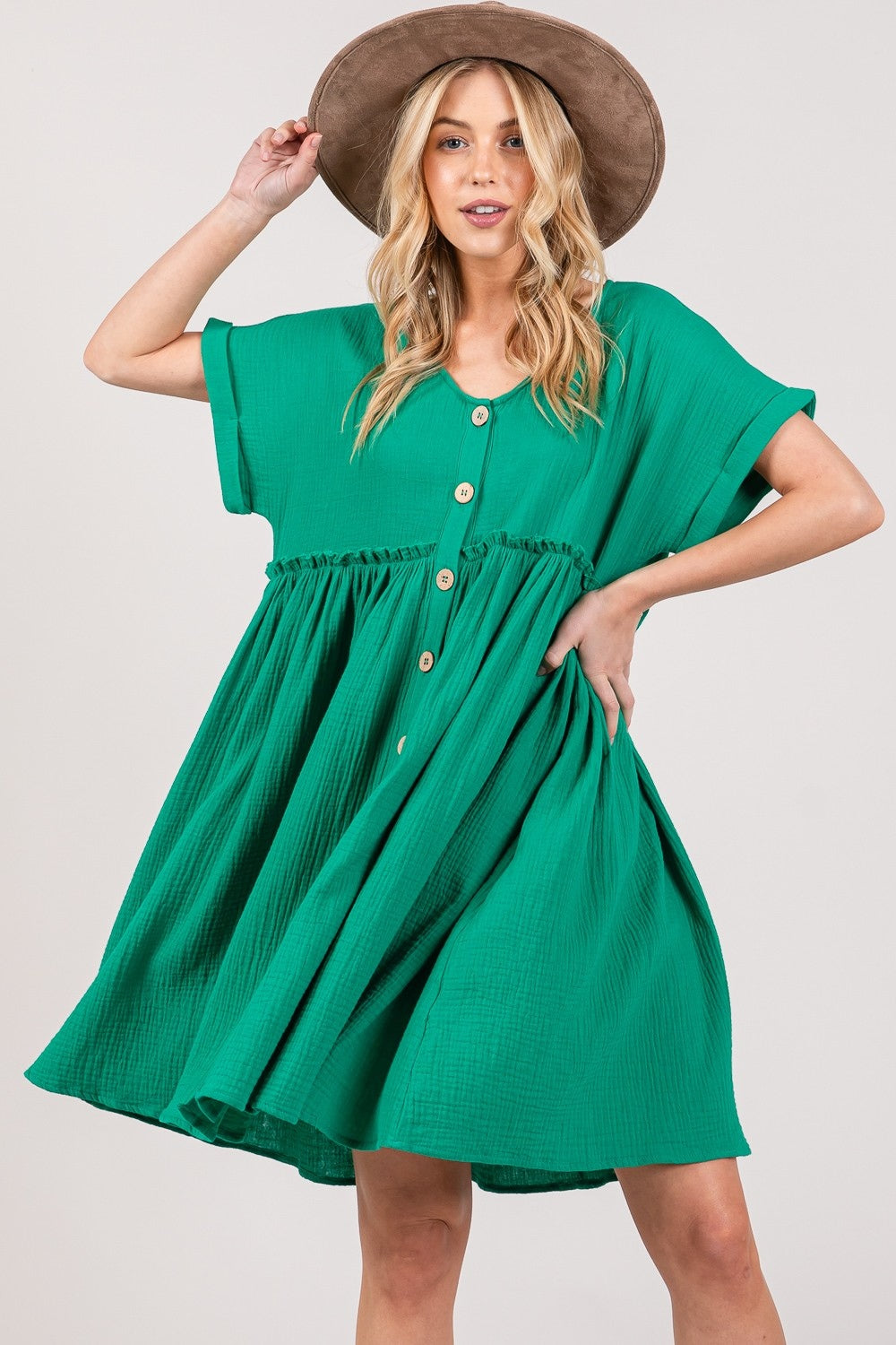 SAGE + FIG Full Size Button Up Short Sleeve Dress SAGE + FIG Full Size Button Up Short Sleeve Dress - TopFashionHQ