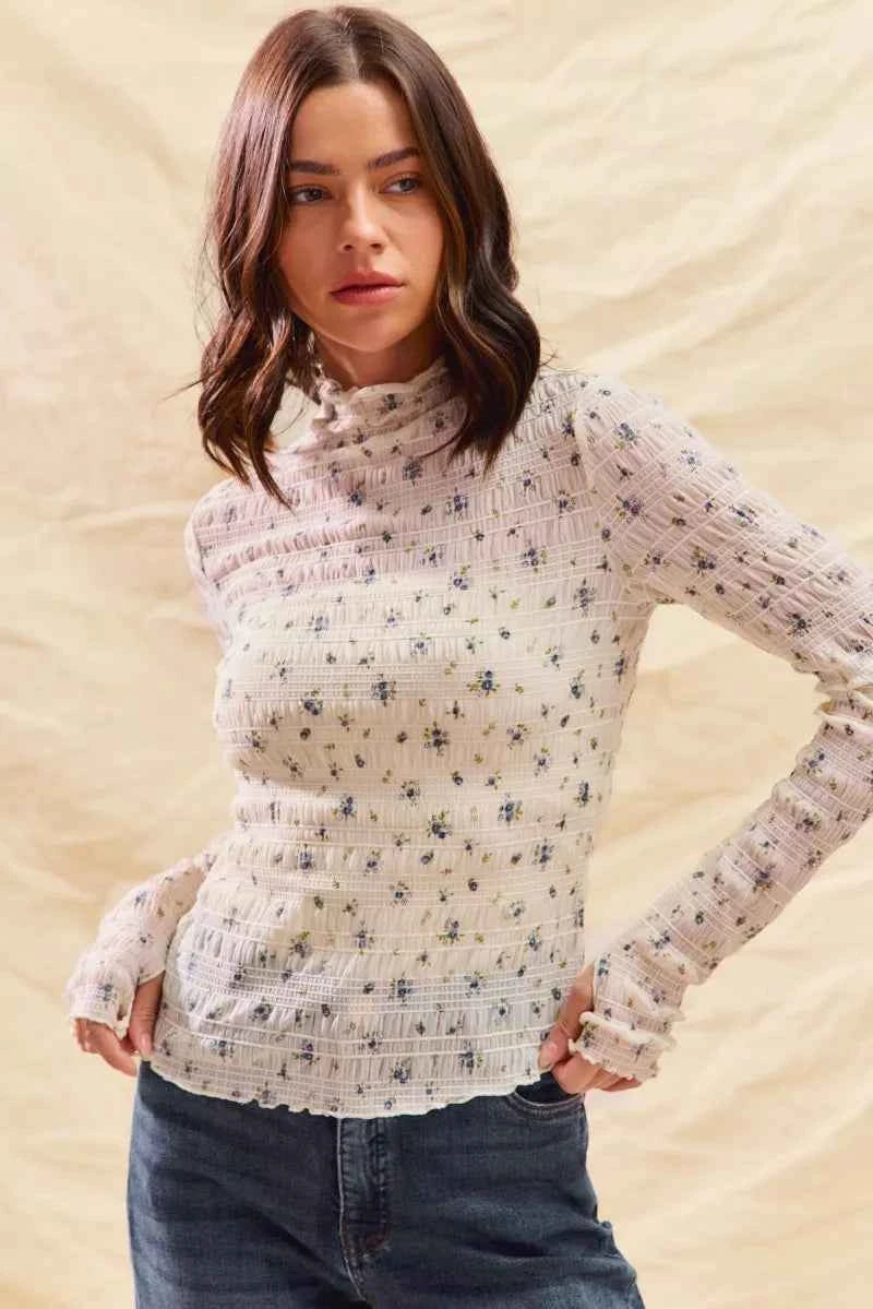SO ME Floral Print Textured Long Sleeve Knit Top SO ME Floral Print Textured Long Sleeve Knit Top