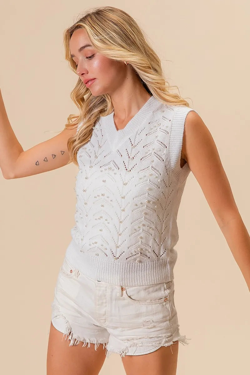 BiBi Chevron Pointelle Pearl Knit Top c931db70dfcf4dff8c04a91abb3d568c-Max-Origin